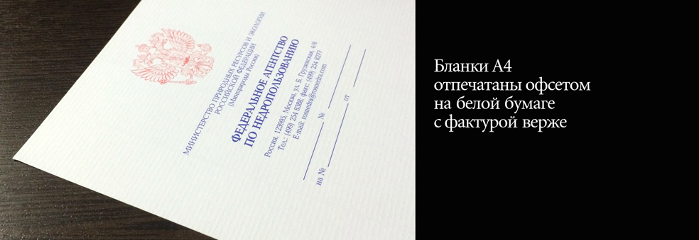 Бланки А4 отпечатаны офсетом на белой бумаге с фактурой верже