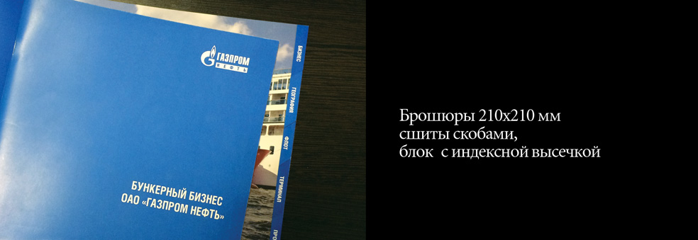 Брошюры 210х210 мм на скобах с индексной высечкой блоков